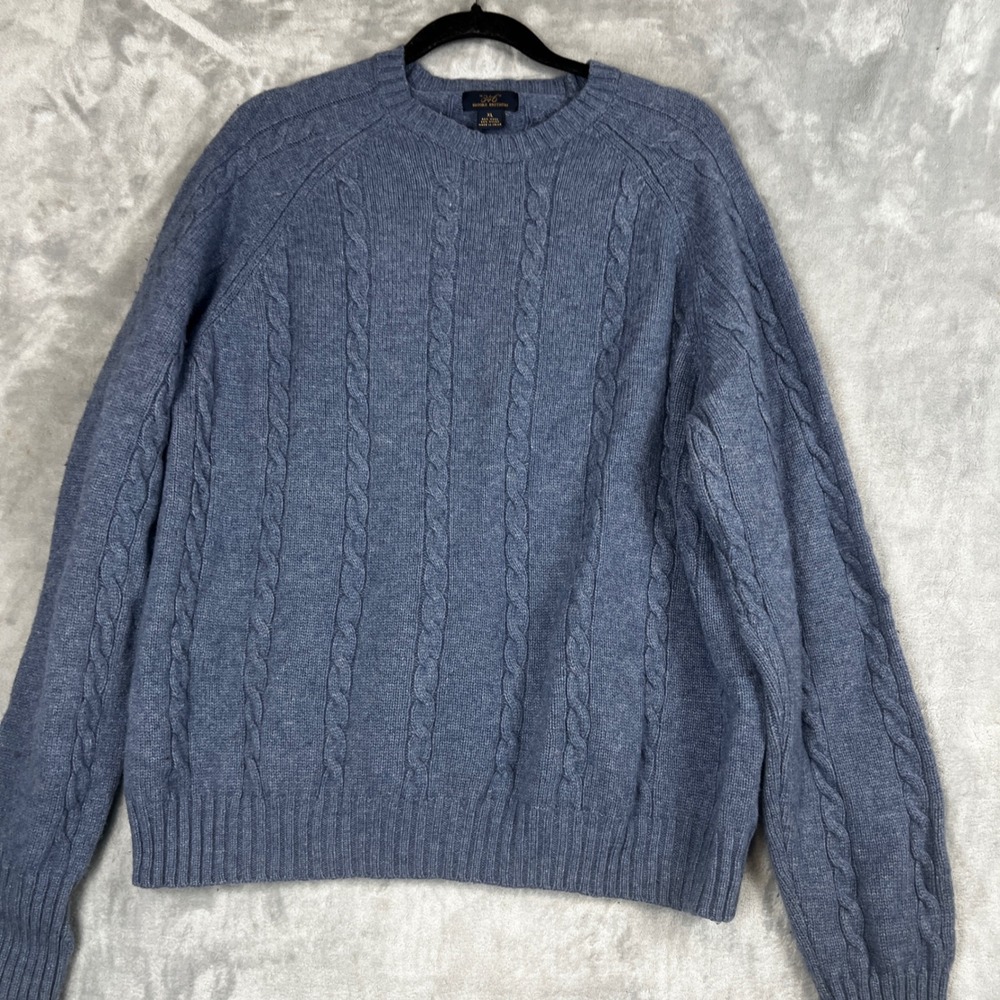 Brooks Brothers 346 Mens Cable Knit Sweater Blue Wool Nylon Blend Size XL - Picture 8 of 10